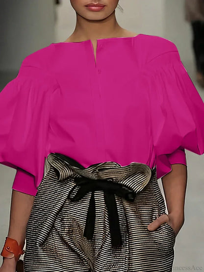 Damen Bluse Mit Laternenärmeln Und Knopfleiste
