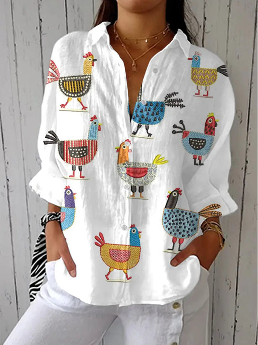Damenbluse mit Print und durchgehender Knopfleiste in modischem Design
