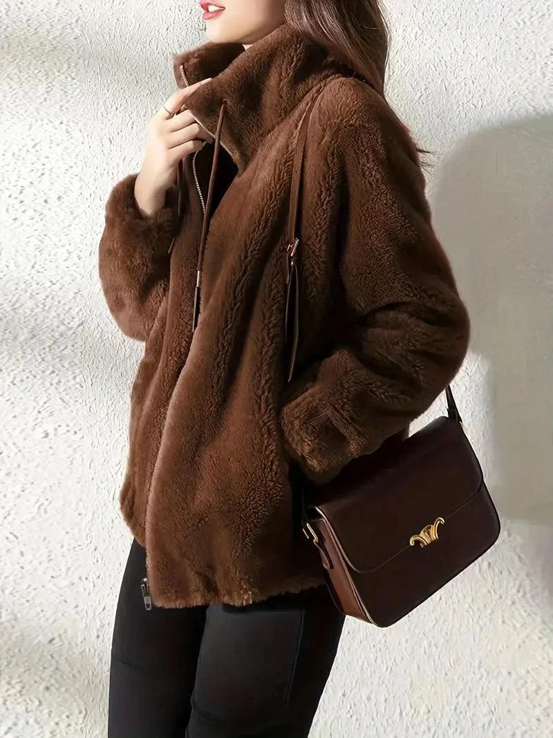 Flauschiger Mantel mit verstellbarem Kordelzug für Damen