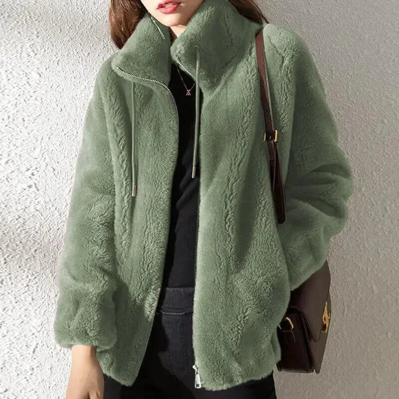 Damen Flauschiger Mantel Mit Kordelzug