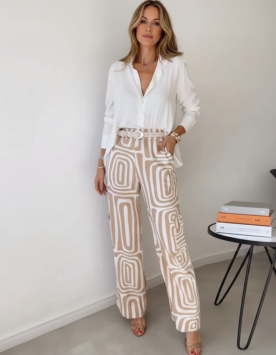 Damen Hosenanzug Mit Hemd Und Wide Leg Hose
