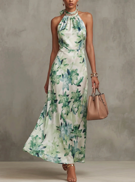 Damen-Maxikleid mit Blumenprint und Halterneck in voller Länge