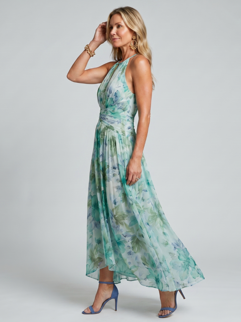 Plissiertes Neckholder-Maxikleid für Damen in fließender, festlicher Ausführung