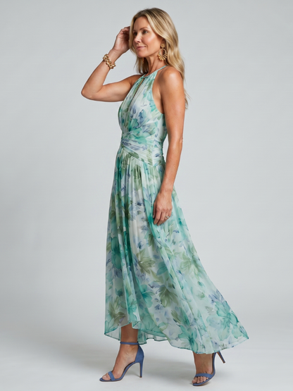 Plissiertes Neckholder-Maxikleid für Damen in fließender, festlicher Ausführung