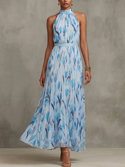 Damen-Maxikleid mit Blumenprint und Neckholder in luftiger, schwingender Passform