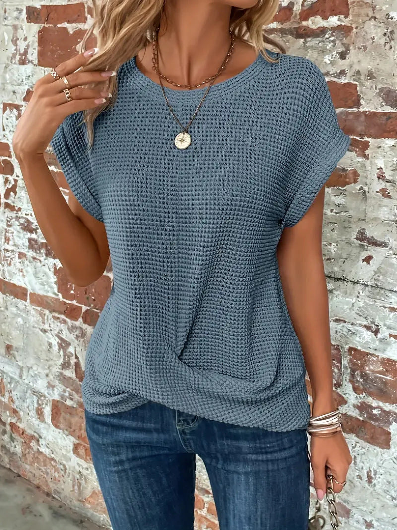 Damen Stricktop Mit Struktur Und Kurzarm
