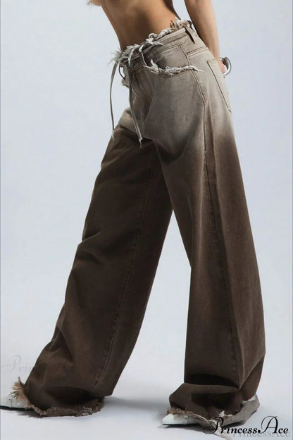 Weit geschnittene Damenjeans mit Retro-Design und Farbverlauf