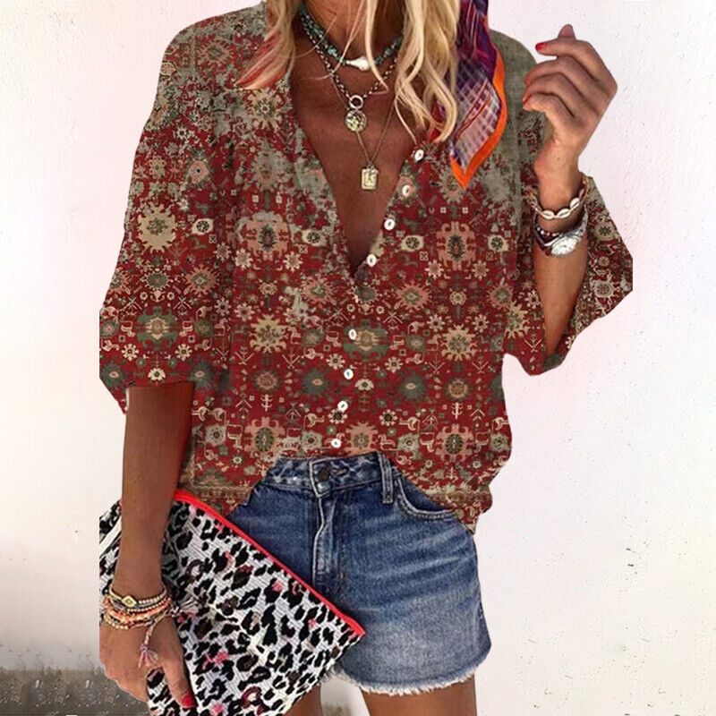 Damenbluse mit floralem Print und langen Ärmeln