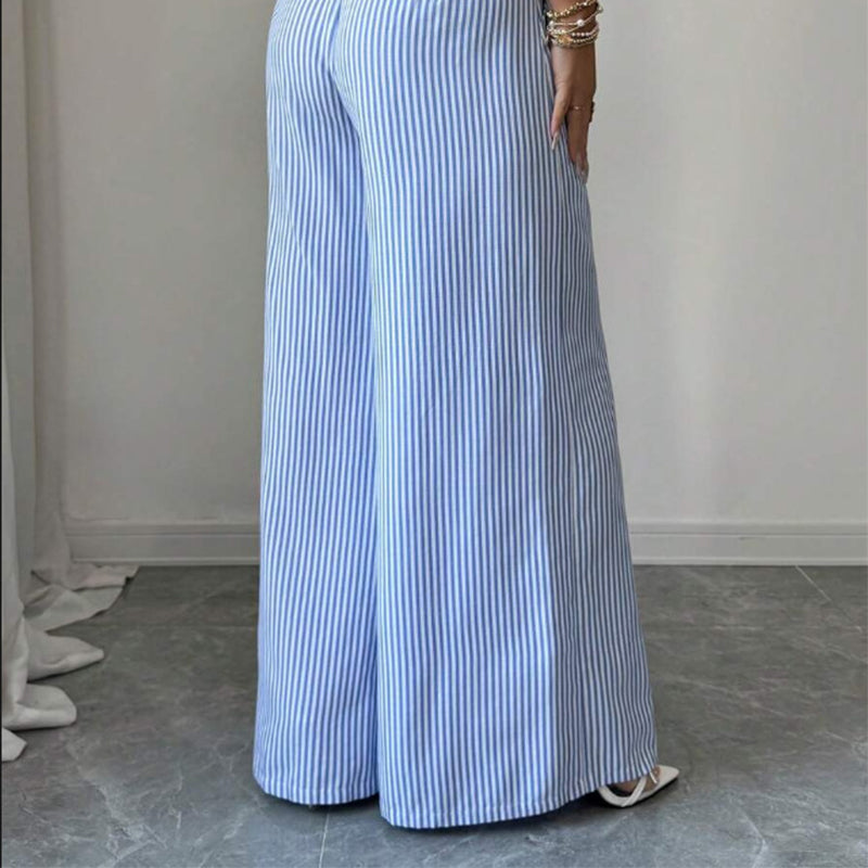 Gestreifte Damen Leinenhose mit weiter Passform von vorn fotografiert