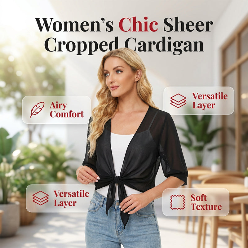 Damen Kurzcardigan aus Chiffon mit Bindeband in luftiger, eleganter Optik