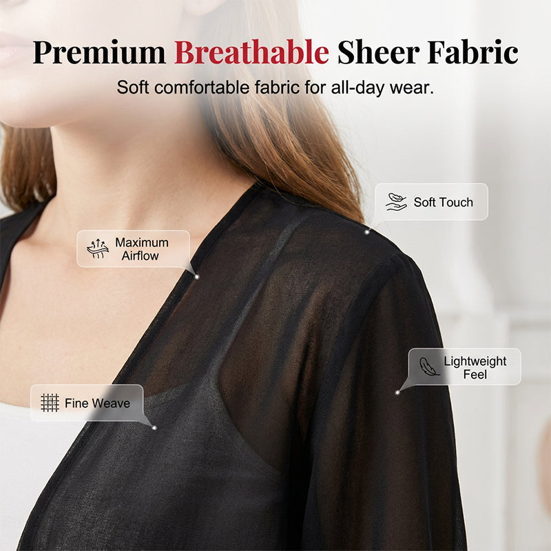 Leichter Damen Chiffon-Cardigan kurz geschnitten mit offenem Fall