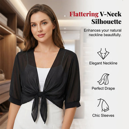 Sommerlicher Kurzcardigan für Damen aus transparentem Chiffon mit Bindeband