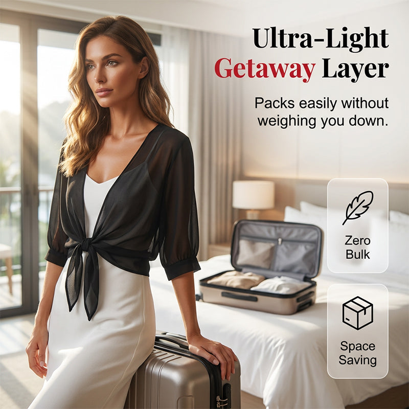 Damen Kurzcardigan mit Bindeband aus leichtem Chiffon für sommerliche Outfits