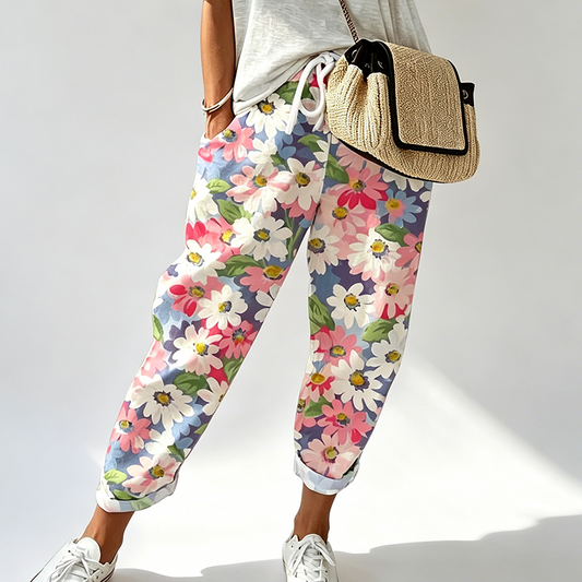 Damen Tapered Hose mit Blumenprint in konisch zulaufender Passform