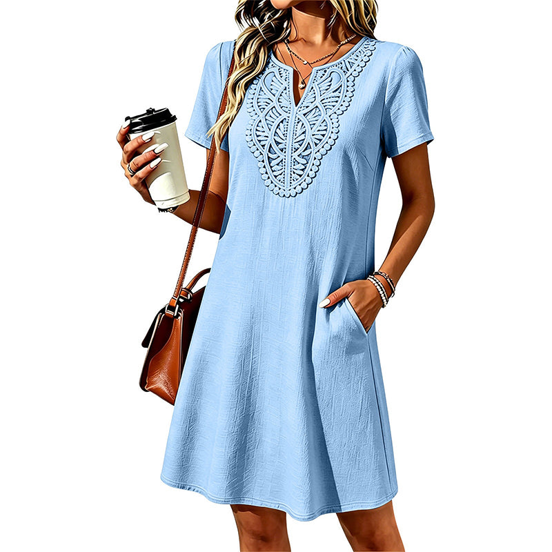 Boho T-Shirt-Kleid für Damen mit lockerem Schnitt und Spitzenbesatz