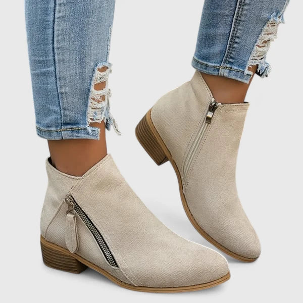 Damen Stiefeletten in Rückansicht mit niedrigem Blockabsatz