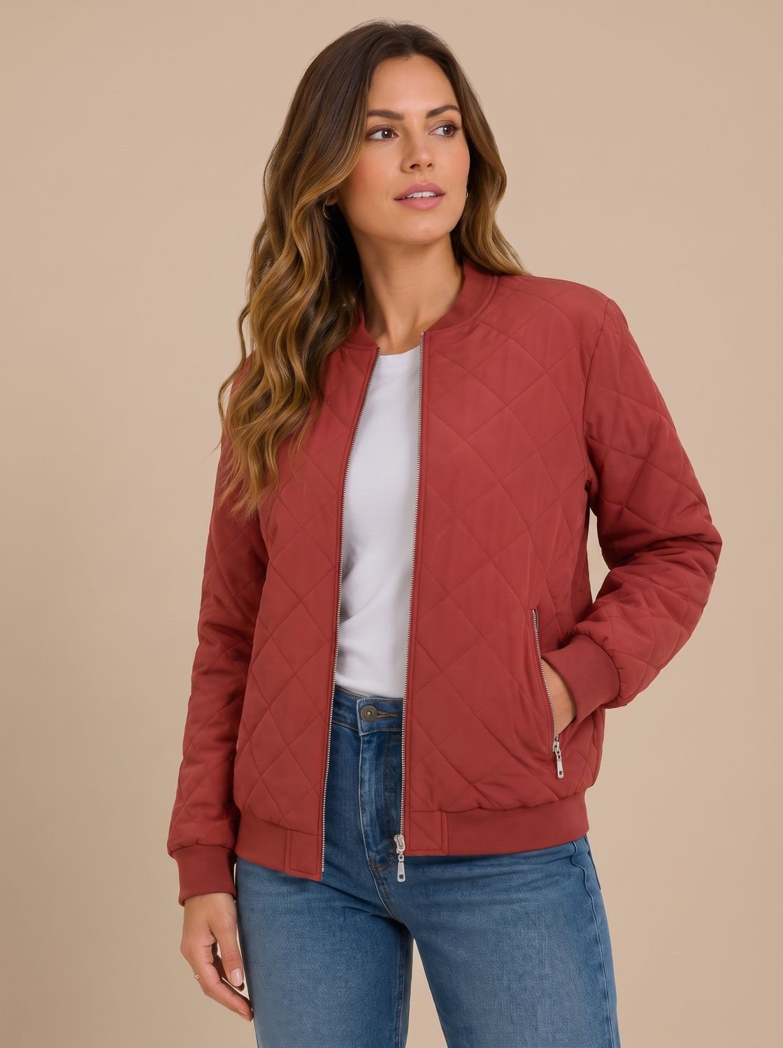 Damen-Bomberjacke mit Rautensteppung und klassischem Bomberkragen