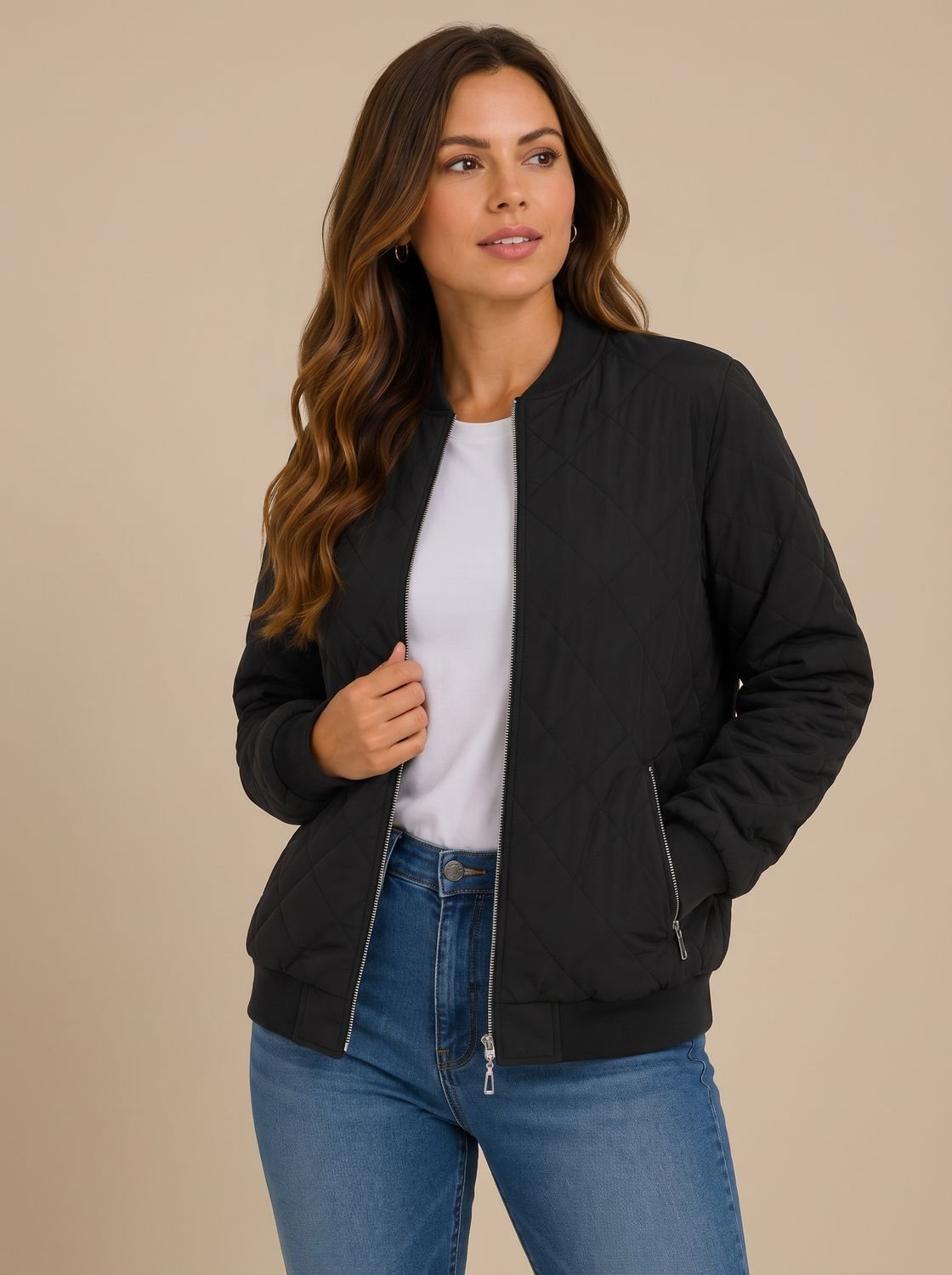 Damen Bomberjacke Mit Rautensteppung