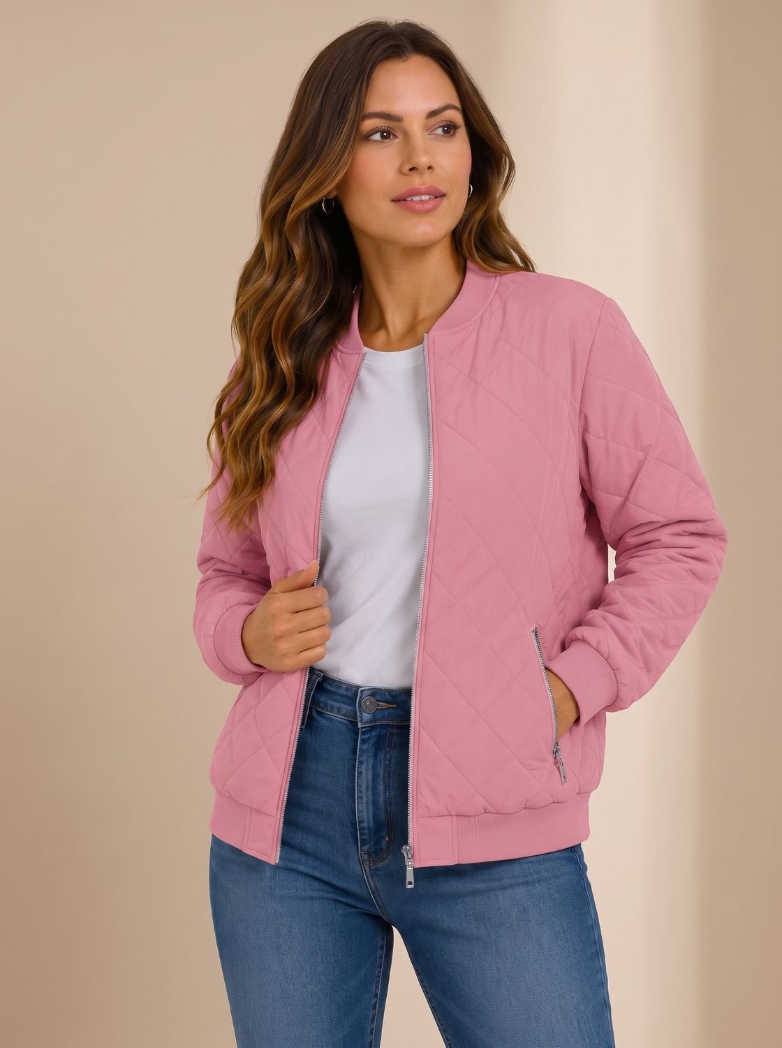 Damen Bomberjacke Mit Rautensteppung