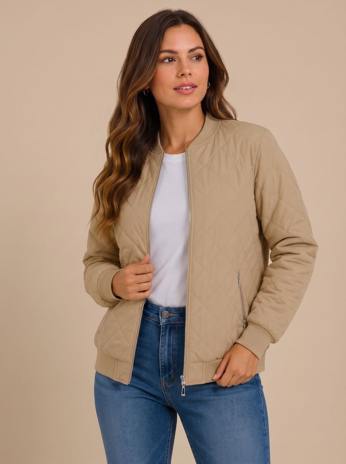 Damen Bomberjacke Mit Rautensteppung