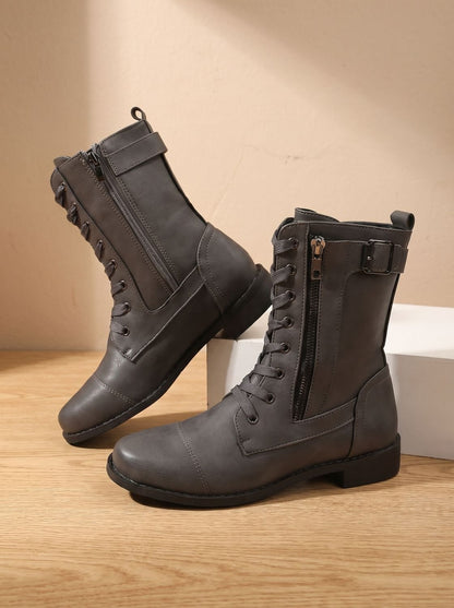 Damen Combat Boots Aus Kunstleder Mit Schnürung