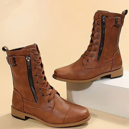 Damen Schnürboots Mit Seitenreißverschluss Aus Kunstleder