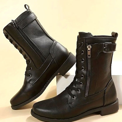 Damen Schnürboots Mit Seitenreißverschluss Aus Kunstleder