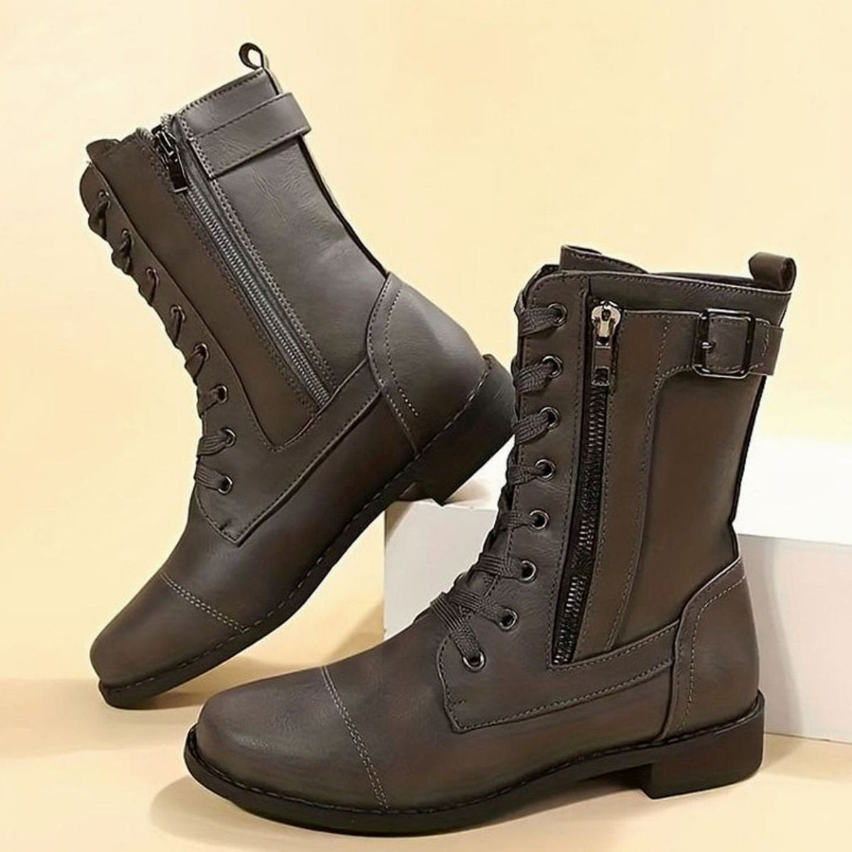 Damen-Schnürboots mit Schnürung und Seitenreißverschluss