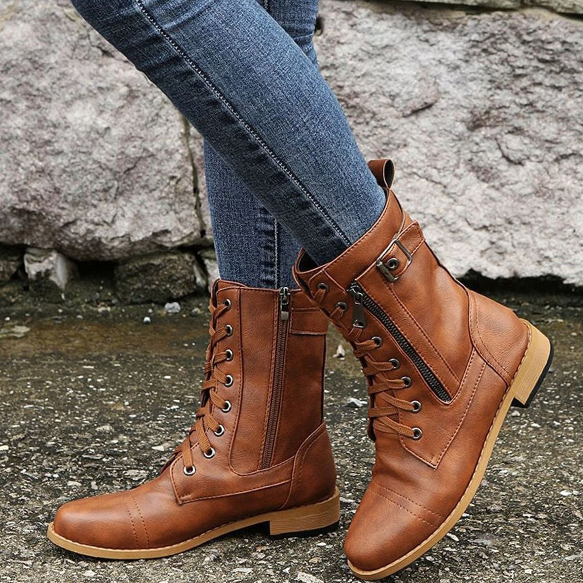 Damen-Schnürboots aus Kunstleder als Paar