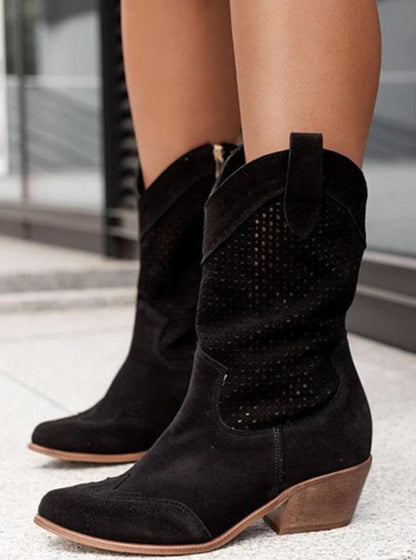 Detailaufnahme des Lochmusters am Schaft der Westernstiefel