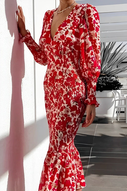 Floraler Bischofsärmel Midikleid