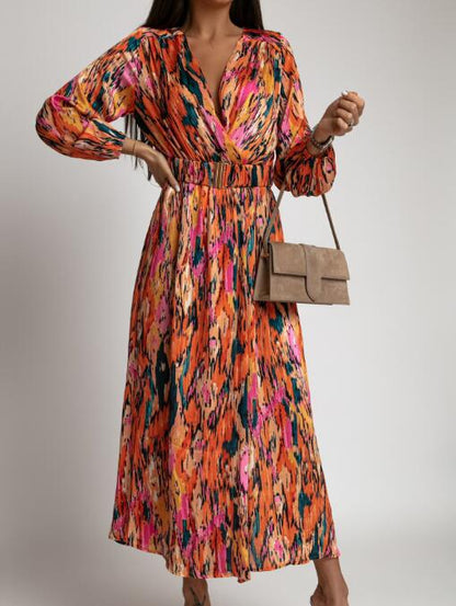 Lässiges Midi A-Linien Kleid mit Naturdruck und Hoch Taille