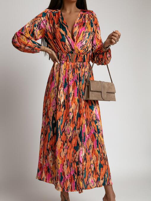 Lässiges Midi A-Linien Kleid mit Naturdruck und Hoch Taille