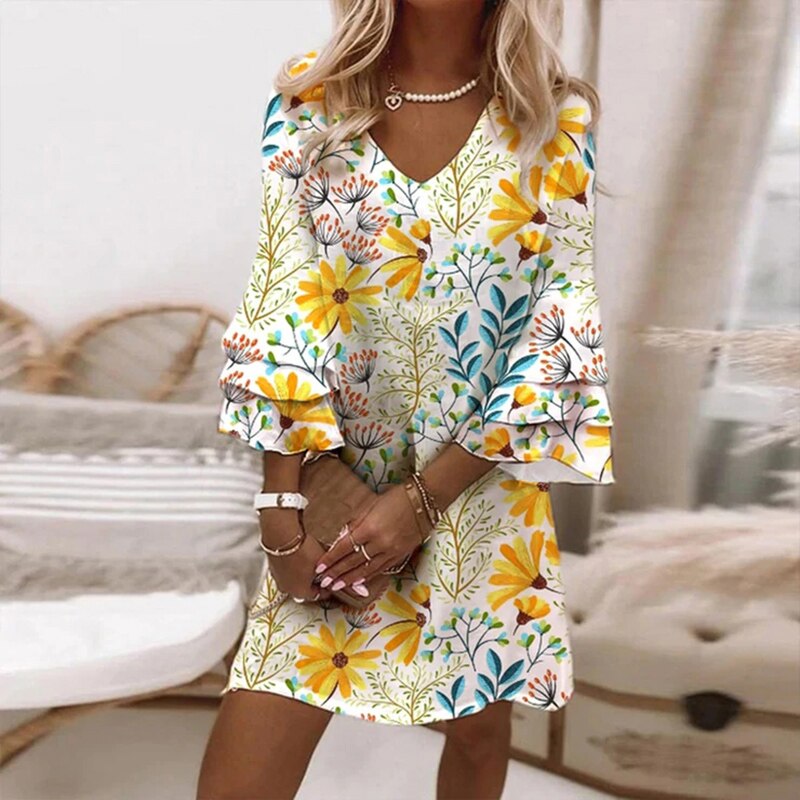 Verführerisches Glockenärmel-Minikleid mit V-Ausschnitt